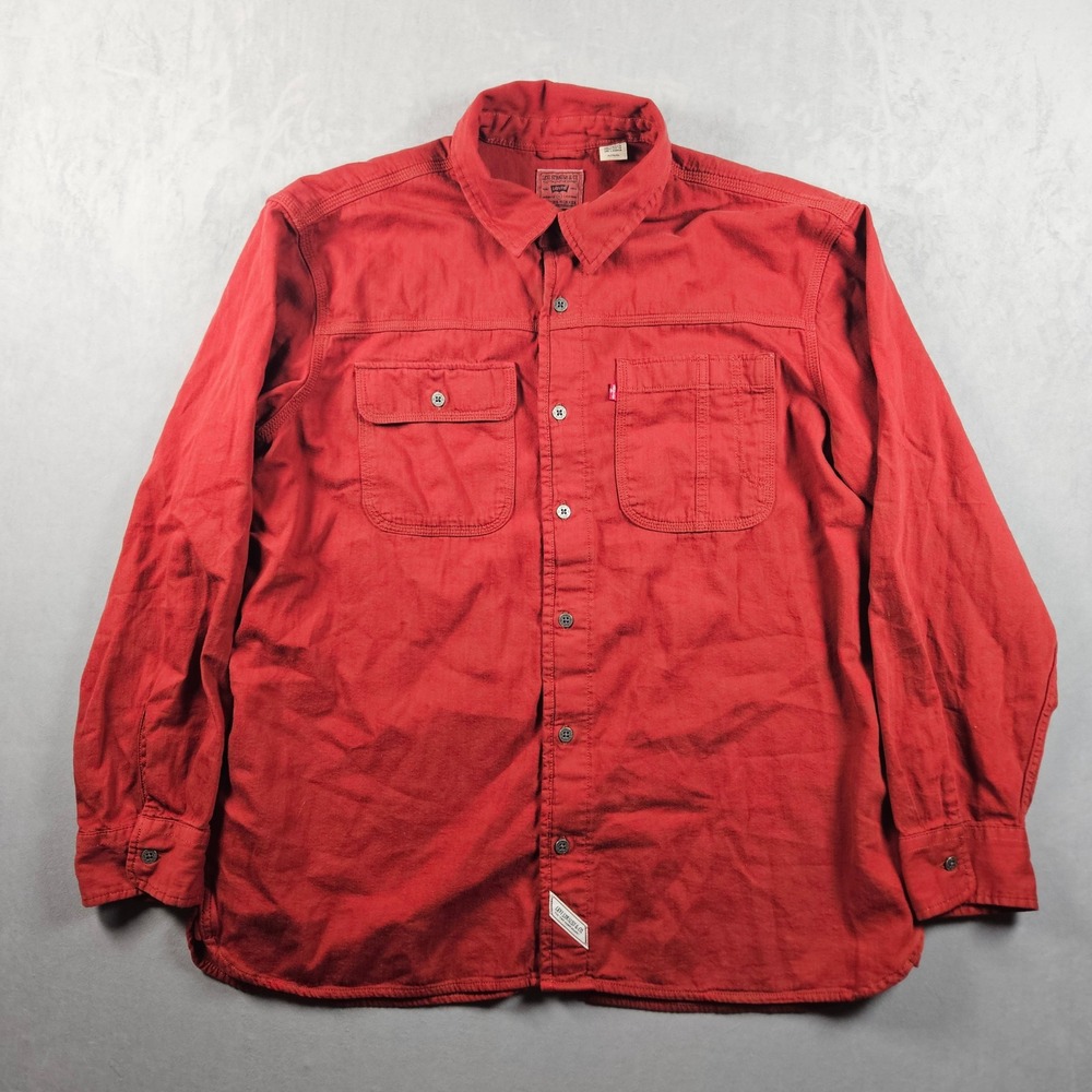 Levi's Auburn Worker Shirt Mens XL Red Relaxed Fit Long Sleeve Cotton Button Up
